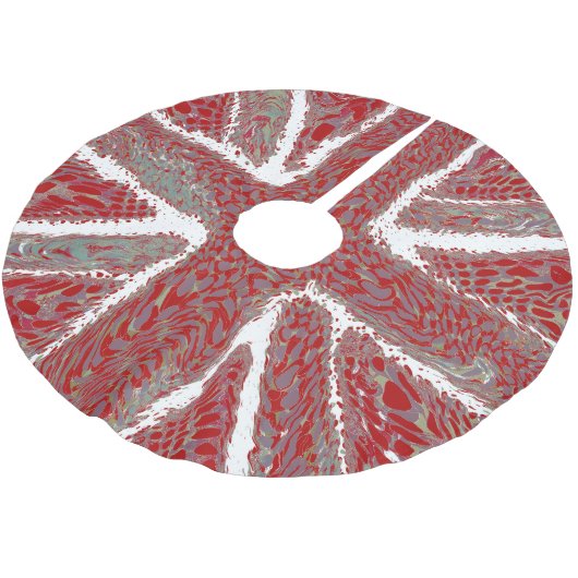Red Union Jack Liquid Art, Wild Animal Gemustert Polyester Weihnachtsbaumdecke (Schrägansicht)
