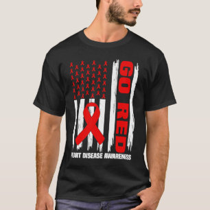 Red US Flag Red Ribbon Herz-Krankheit Bewusstsein T-Shirt