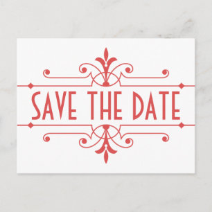 Red v2 Extravagant Ornamental Save the Date Postka Ankündigungspostkarte