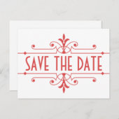 Red v2 Extravagant Ornamental Save the Date Postka Ankündigungspostkarte (Vorne/Hinten)