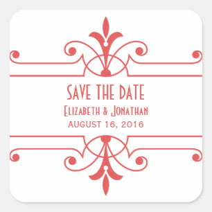 Red v2 Extravagant Ornamental Save the Date Sticke Quadratischer Aufkleber