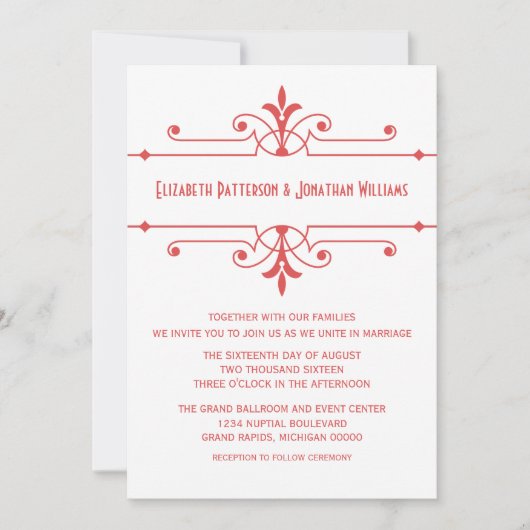 Red v2 Extravagant Ornamental Wedite Einladung (Vorderseite)