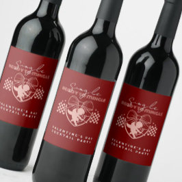 Red Valentine Cupid Single Party Weinetikett