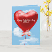 Red Valentine Heart Ballon in Wolken Karte (Gelbe Blume)