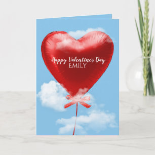 Red Valentine Heart Ballon in Wolken Karte