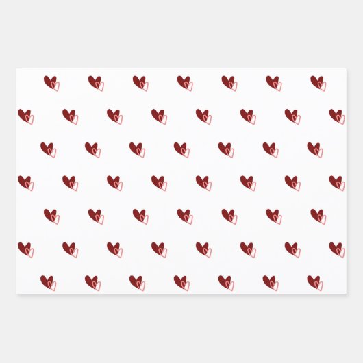 Red Valentine Hearts on White Geschenkpapier Set (Vorderseite 2)