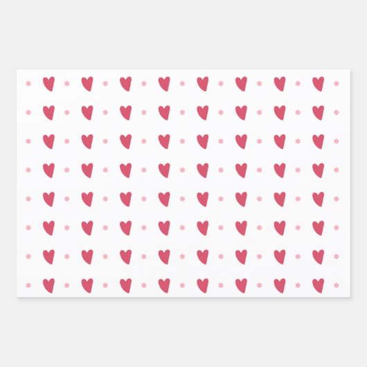 Red Valentine Hearts on White Geschenkpapier Set (Vorderseite)