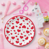 Red Valentine Hearts Random Scattered Muster Pappteller (Party)