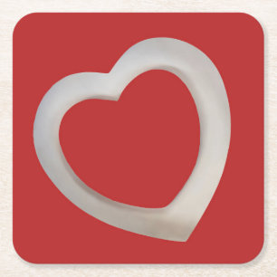 Red Valentine minimalistisches weißes 3D-Herz Rechteckiger Pappuntersetzer
