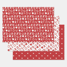 Red Valentine XOXO Packpapier Geschenkpapier Set