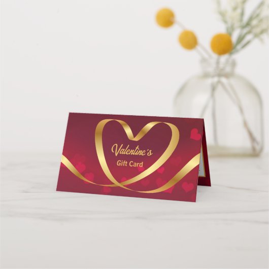 Red Valentine's Day Gold Herz Band Geschenkkarte Platzkarte (Vorderseite)