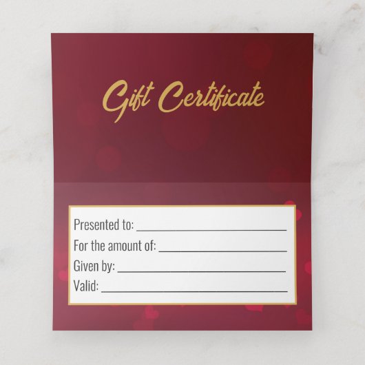 Red Valentine's Day Gold Herz Band Geschenkkarte Platzkarte (Innenseite Aufgefaltet)