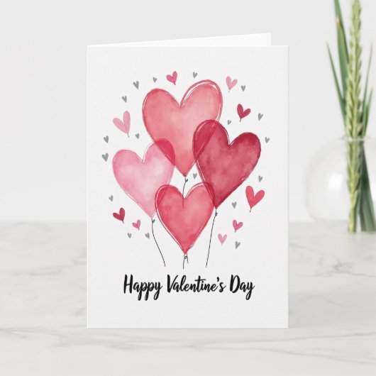 Red Valentines Day Heart Balloon Card Karte (Vorderseite)