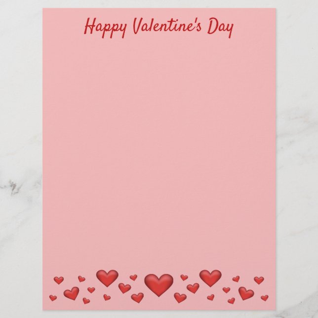 Red Valentine's Day Hearts & Custom Text Briefbogen (Vorderseite)