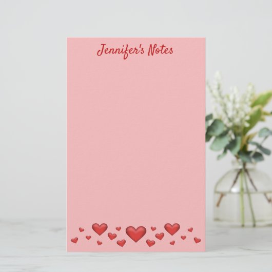 Red Valentine's Day Hearts & Custom Text Briefpapier (Stehend Vorderseite)