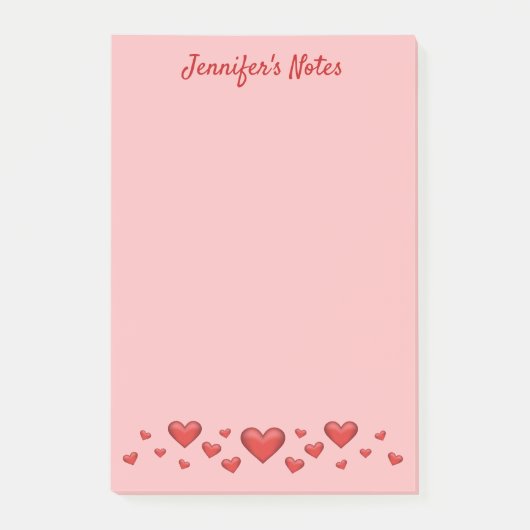 Red Valentine's Day Hearts & Custom Text Post-it Klebezettel (Vorderseite)