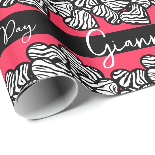Red Valentine's Day Zebra Herzmuster fügen Name Geschenkpapier (Rolleneckpunkt)