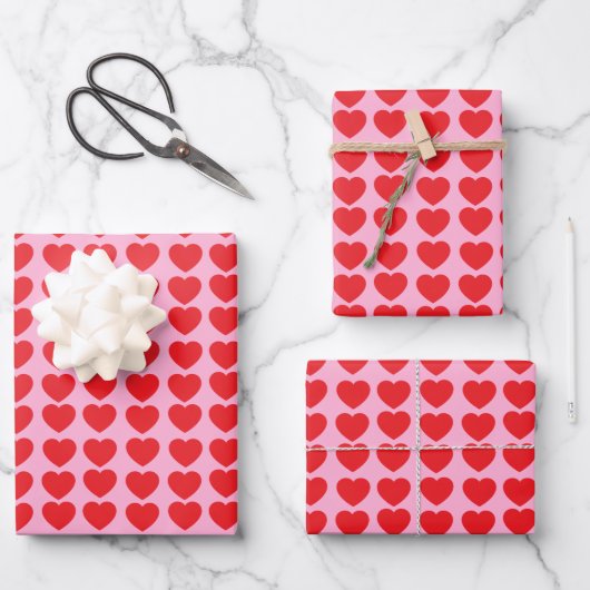 Red Valentines Hearts Geschenkpapier Set (Vorderseite)
