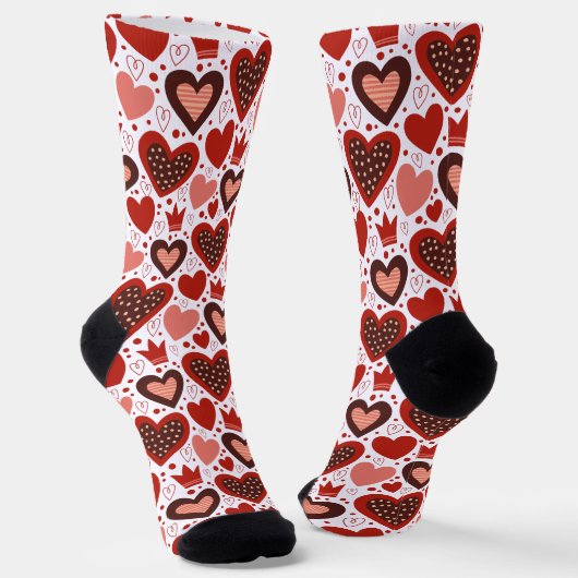 Red Valentines Hearts Pattern  Socken (Gewinkelt)
