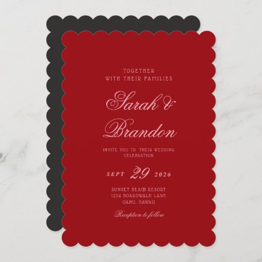 Red Valentines Minimalist Script Wedding Einladung (Vorne/Hinten)