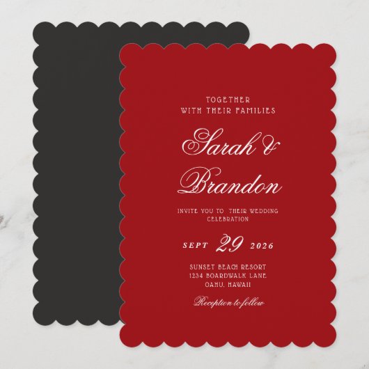 Red Valentines Minimalist Script Wedding Einladung (Vorne/Hinten)