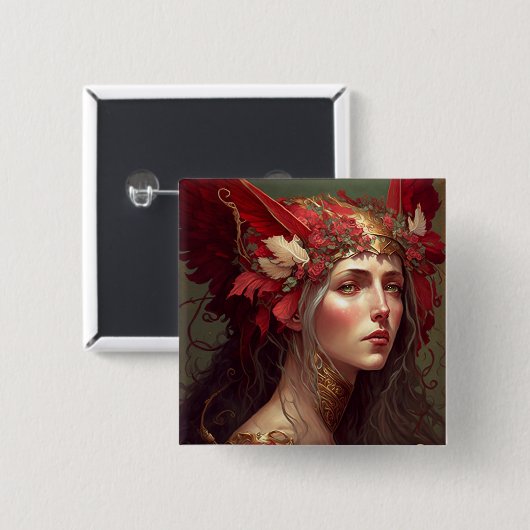 Red Valkyrie Fantasy Art Button (Vorne & Hinten)