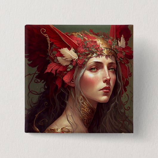 Red Valkyrie Fantasy Art Button (Vorderseite)
