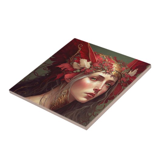 Red Valkyrie Fantasy Art Fliese (Seite)