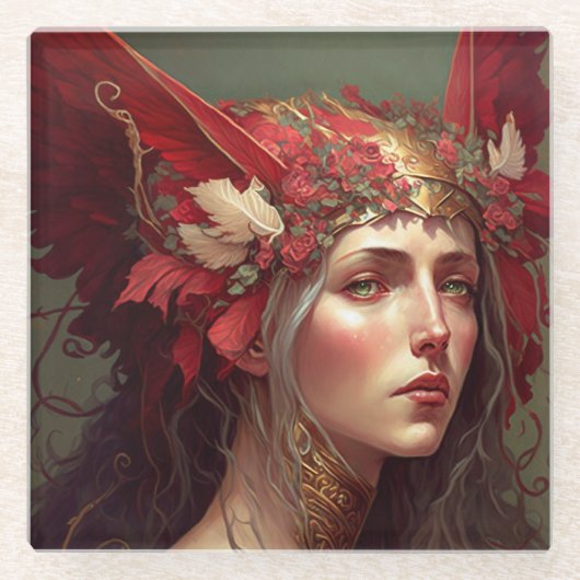 Red Valkyrie Fantasy Art Glasuntersetzer (Vorderseite)