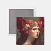 Red Valkyrie Fantasy Art Magnet (Vorderseite/Rückseite)