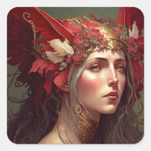 Red Valkyrie Fantasy Art Quadratischer Aufkleber
