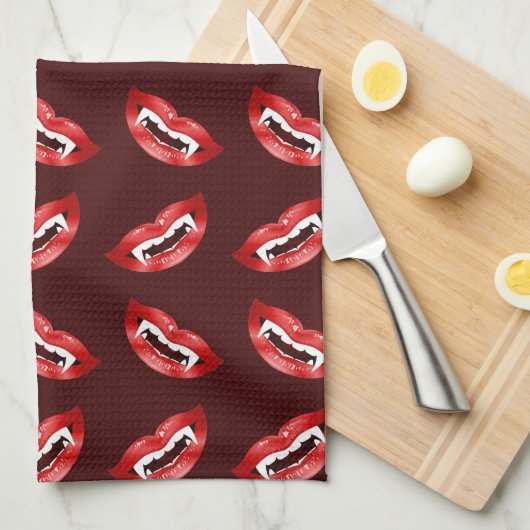 Red Vampire Lips Vampire Mouth Pattern Halloween Geschirrtuch (Viertel Falte)
