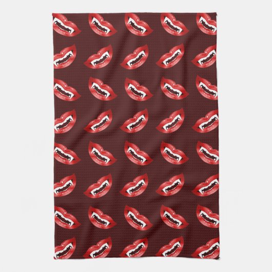 Red Vampire Lips Vampire Mouth Pattern Halloween Geschirrtuch (Vertikal)