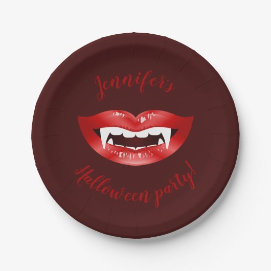 Red Vampire Mouth mit benutzerdefiniertem Hallowee Pappteller (Vorderseite)