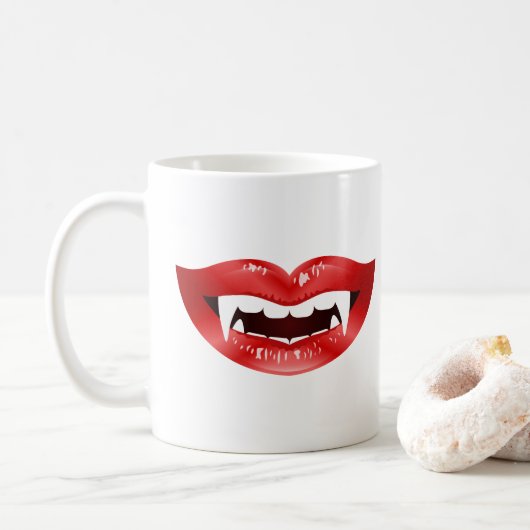 Red Vampire Mouths Illustriert Kaffeetasse (Mit Donut)