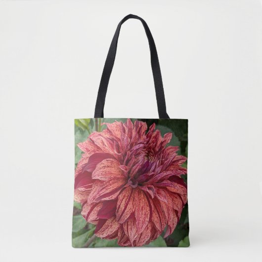 Red Variegated Dahlia Bloom Floral Tasche (Vorderseite)