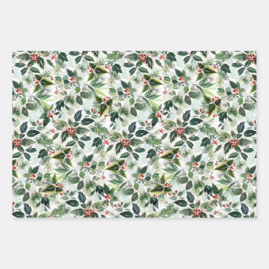 Red Variegated Winterberries Muster Weihnachten Geschenkpapier Set (Vorderseite 3)