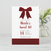 Red Velvet Bow Elegant Posh Sweet 16 Foto Einladung (Stehend Vorderseite)