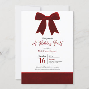 Red Velvet Bow Elegante Posh Foto Holiday Party Einladung
