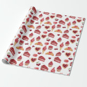 Red Velvet & Cherry Dessert Pattern Watercolor Geschenkpapier (Ungerollt)