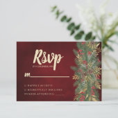 Red Velvet Christmas Botanical Wedding RSVP Card (Stehend Vorderseite)