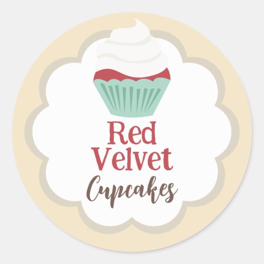 Red Velvet Cupcake Scallop Label Runder Aufkleber (Vorderseite)