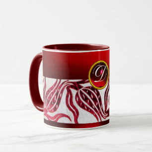 RED VELVET DAMASK TULIP MONOGRAM Burgund White Tasse