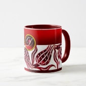RED VELVET DAMASK TULIP MONOGRAM Burgund White Tasse (VorderseiteRechts)