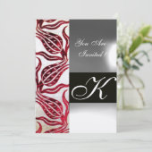 RED VELVET DAMASK TULIPS MONOGRAM Burgund Gold Einladung (Stehend Vorderseite)