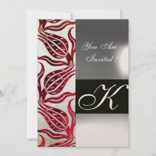 RED VELVET DAMASK TULIPS MONOGRAM Burgund Gold Einladung
