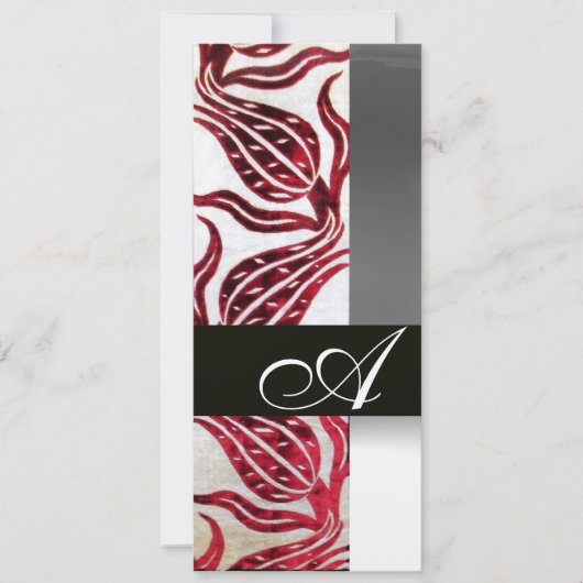 RED VELVET DAMASK TULIPS MONOGRAM Burgund Gold Einladung (Vorderseite)