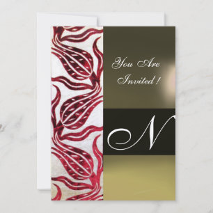RED VELVET DAMASK TULIPS MONOGRAM Burgund Gold Einladung
