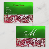 RED VELVET DAMASK TULIPS MONOGRAM Burgund Green Visitenkarte (Vorne/Hinten)