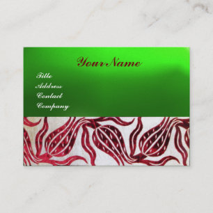 RED VELVET DAMASK TULIPS MONOGRAM Burgund Green Visitenkarte